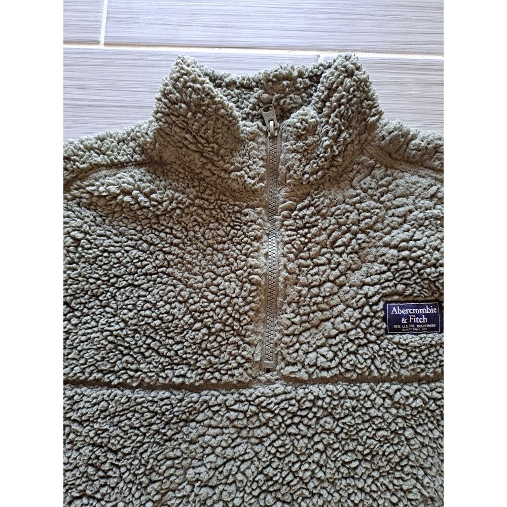 Abercrombie & Fitch Olive Green Sherpa Quarter-Zip Pullover Size M Soft  Warm - Picture 3 of 5